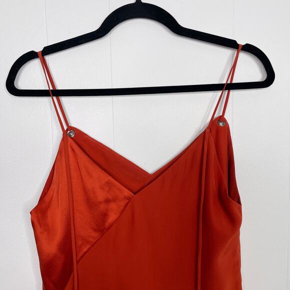 New Prabal Gurung Silk VNeck Asymmetrical Tank Top with Tie Ups Rust Orange 4 - Picture 7 of 12